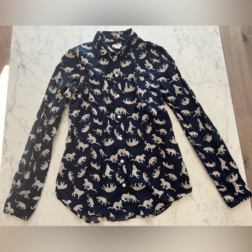 J. Crew Button Down Shirt with Leopard Cat Print